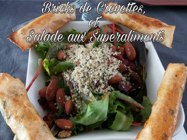 Bricks de Crevettes à la Coriandre, Salade aux Superaliments